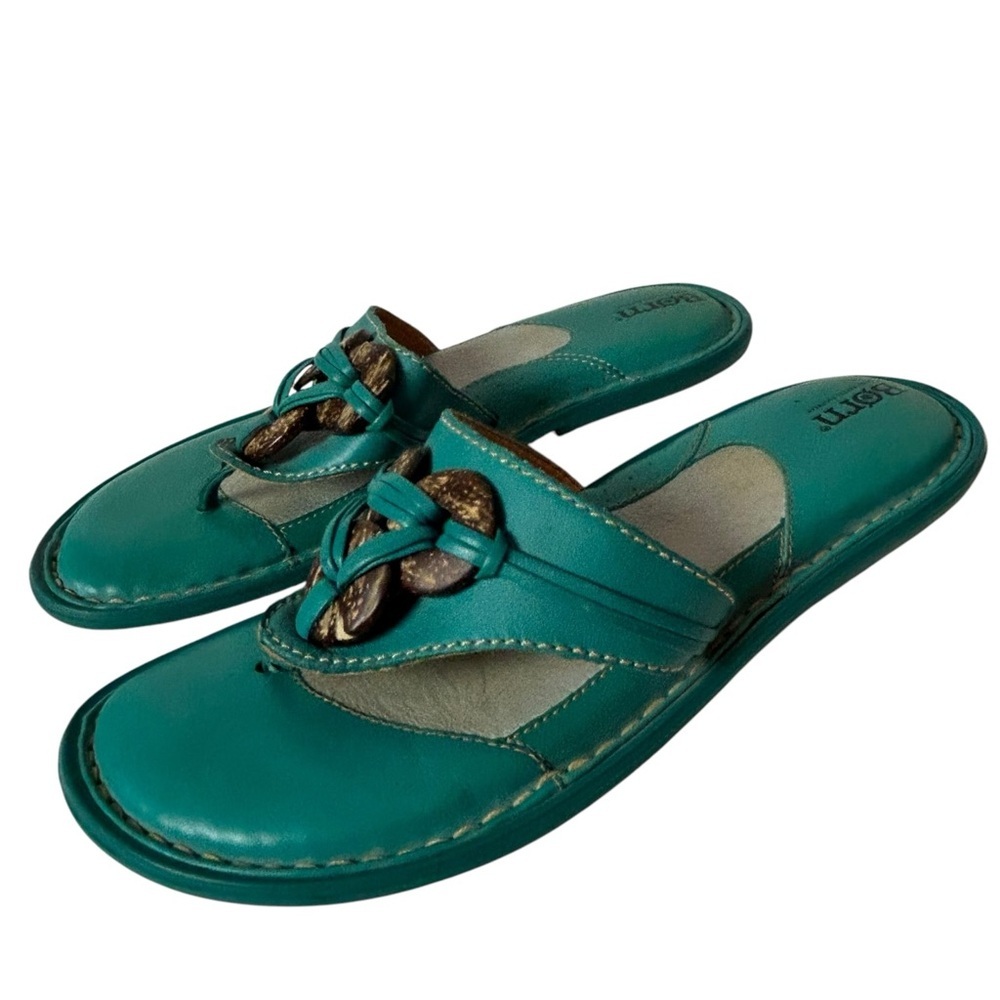 Born handcrafted footwear thong sandals leather turquoise size US 8 EU 39 - Picture 7 of 8